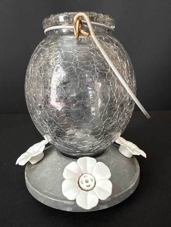 Rustic Metal Wind Chime Leaf Accent & Hummingbird Feeder  Crackled Glass Decor - Picture 13 of 16